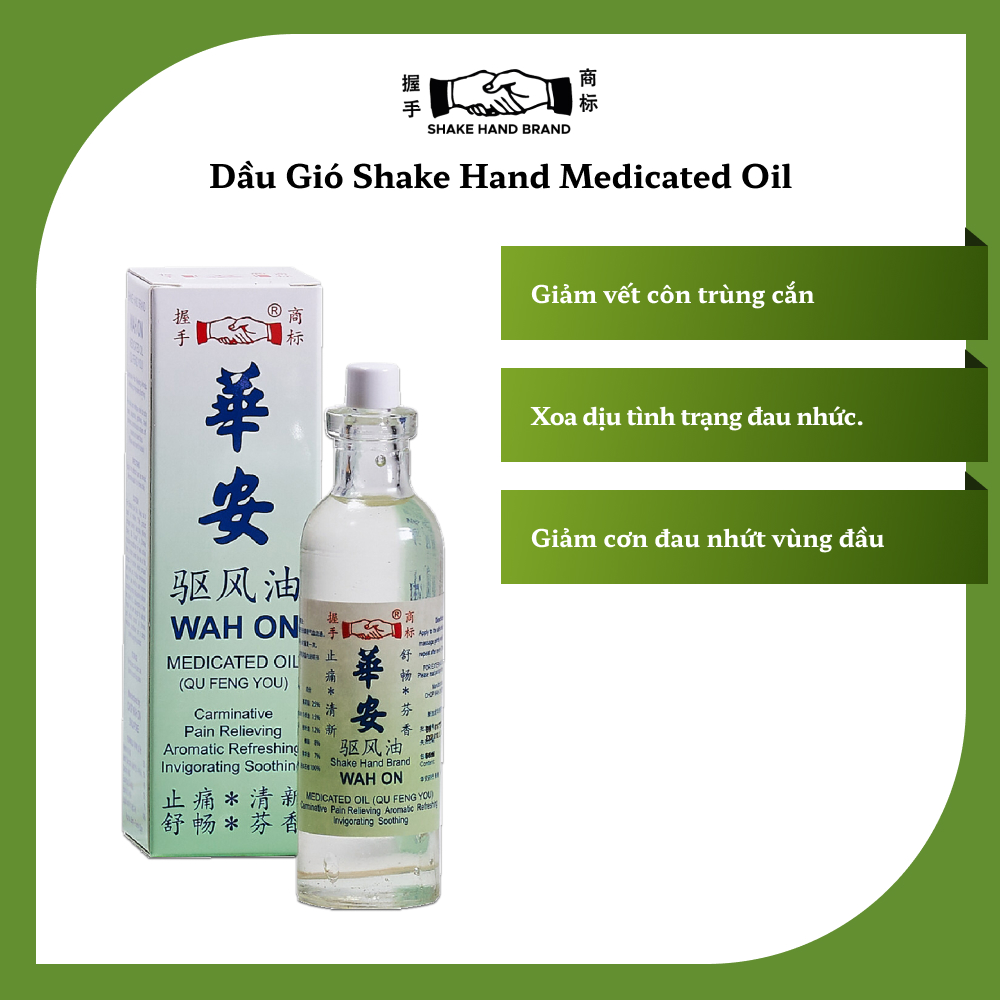 Dầu gió Singapore Shake Hand với hương thơm giúp thông thoáng mũi, giải tỏa đầu óc, tiếp thêm sinh lực, giảm cảm, nhức đầu, vết ngứa do côn trùng cắn