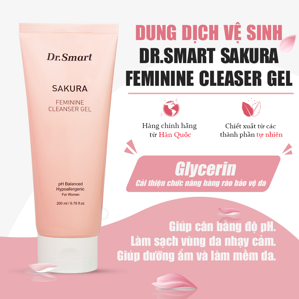 Dung dịch vệ sinh phụ nữ Dr.Smart Sakura giúp cân bằng độ pH 200ml