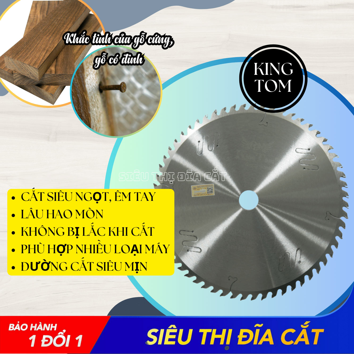 Lưỡi Cắt Gỗ Cao Cấp Khe Laser 255-60 Răng KingTom - Chuyên Gỗ Cứng, Gỗ Có Đinh