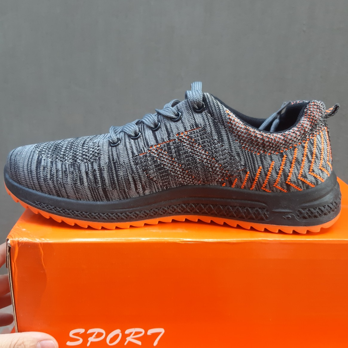 (Ảnh Thật) Giày Thể Thao Nam, Sneaker Nam  Màu Ghi Cam Đế  Cao Su Êm Chân Vải Thoáng Khí S079