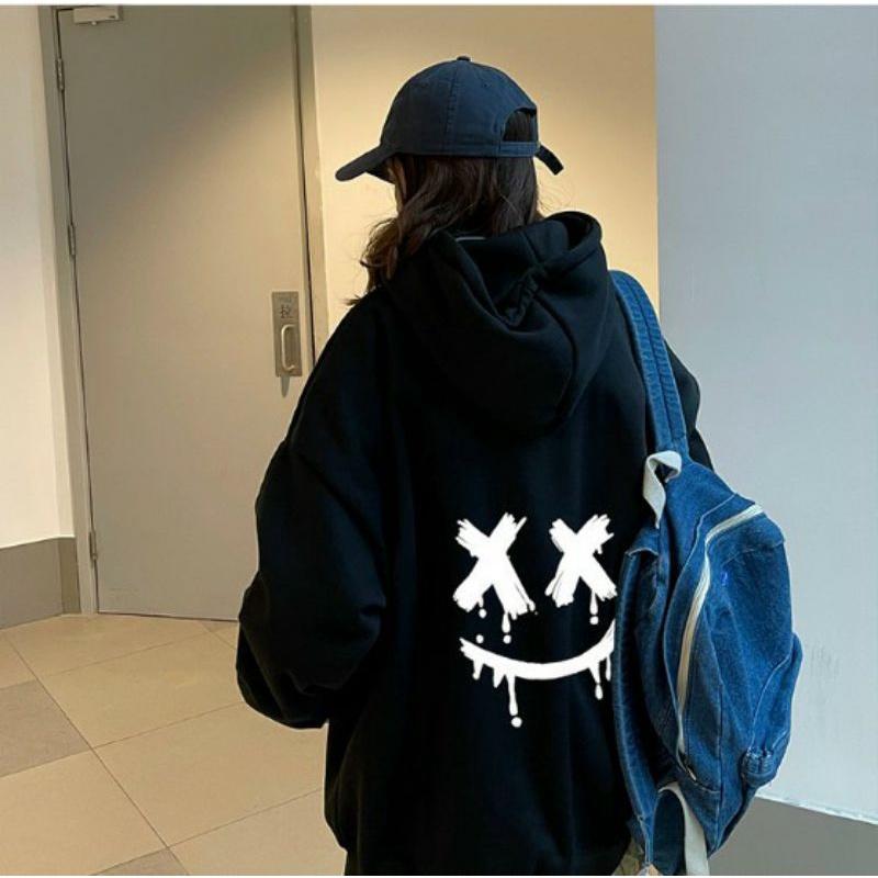 ÁO Hoodie thun nỉ đẹp in decan phát sáng chất NỈ ngoại, hình mặt cười form rộng năng động