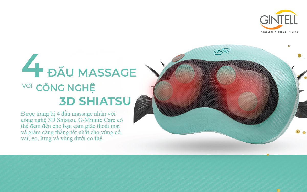 Gối Massage nhiệt hồng ngoại G-Minnie Care| Công nghệ massage Shiatsu 3D