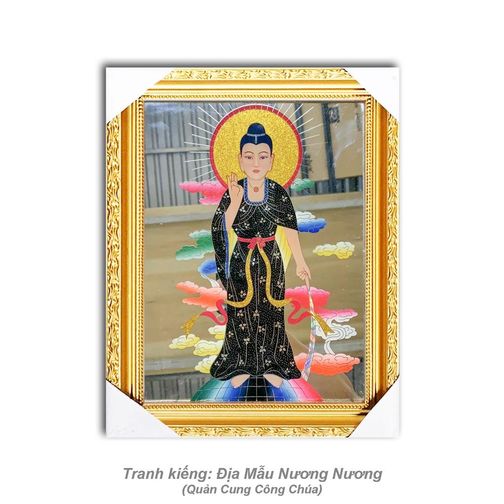 Bài vị Địa Mẫu Nương Nương - Nền Gương - Tranh kiếng chạm - Độ mệnh - Khung gỗ