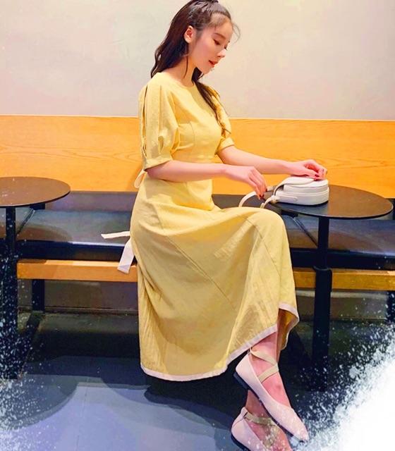 Đầm Suông Dài Vàng Cột Eo Freesize