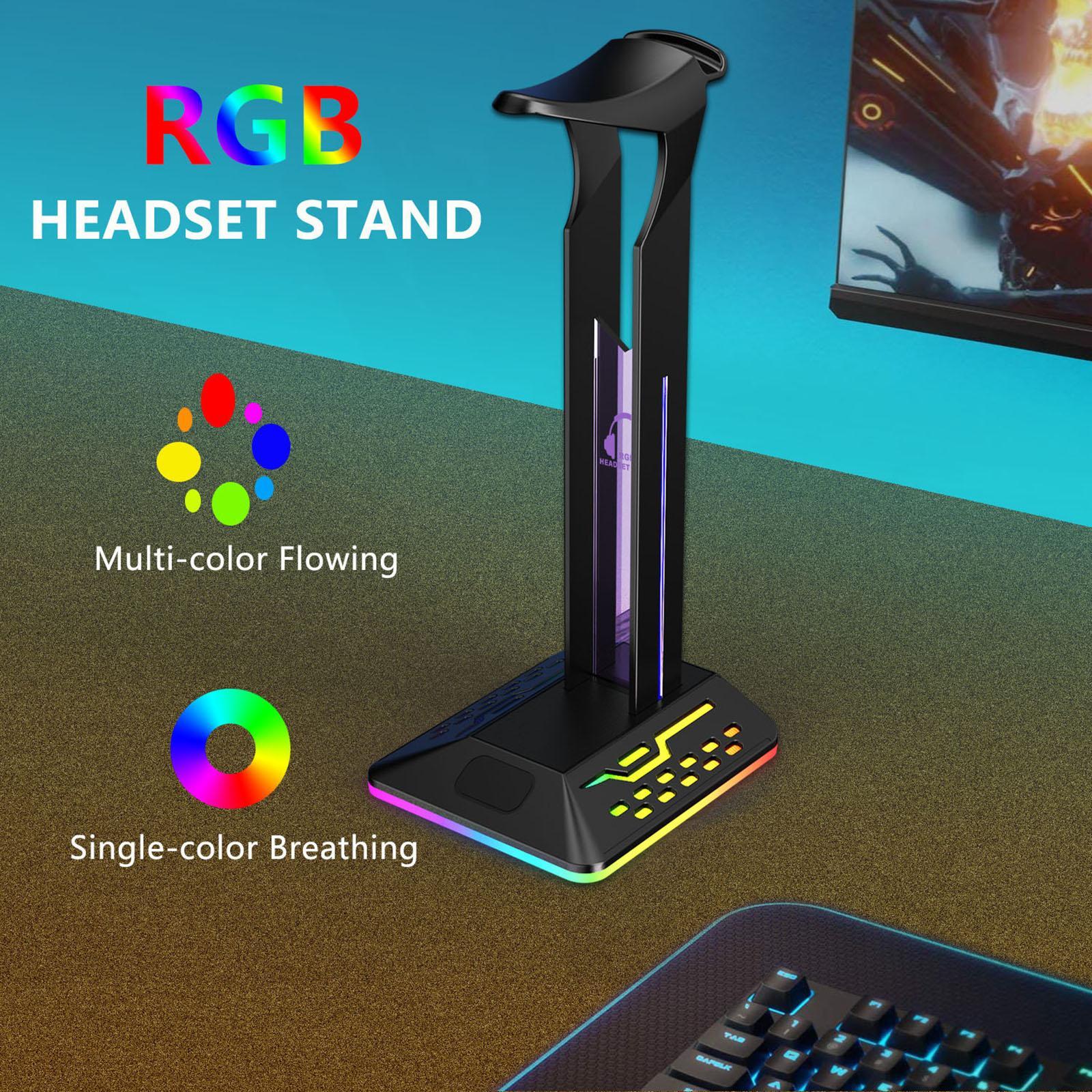 RGB Headphones Stand with 2 USB Ports Desktop Headset Stand Headset Rack for Table Desktop