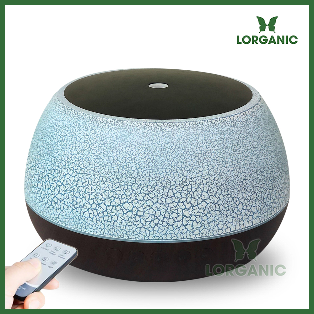 Combo máy khuếch tán/ máy xông tinh dầu Lorganic Vân Rạn Dung Tích Lớn 1000ml FX2072 (có remote) - có tích hợp loa bluetooth+ tinh dầu sả chanh Lorganic (10ml)