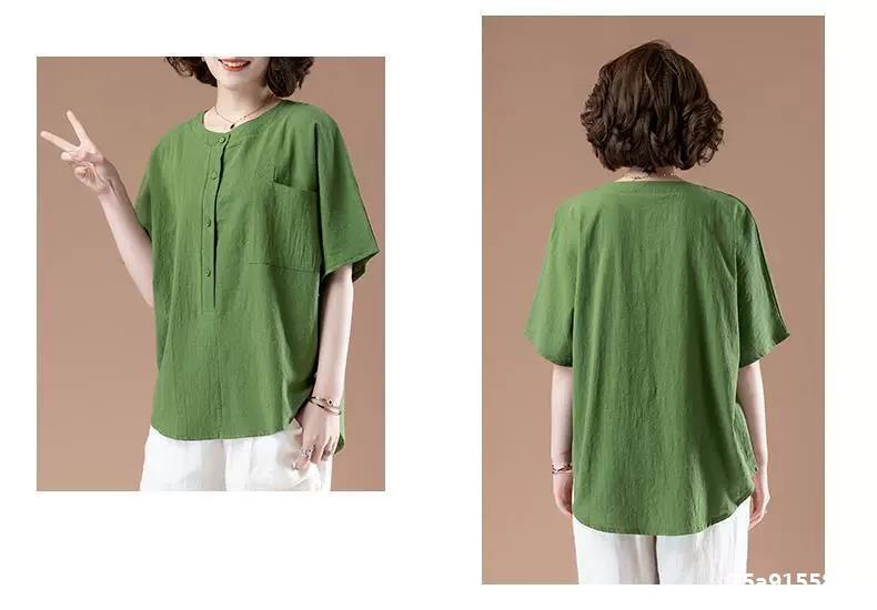 Áo sơ mi nữ form rộng kiểu tay lỡ cổ tròn NeSa Shop, chất liệu Lanh Cotton thấm hút mồ hôi, áo sơ mi nữ nhiều màu, SMT02