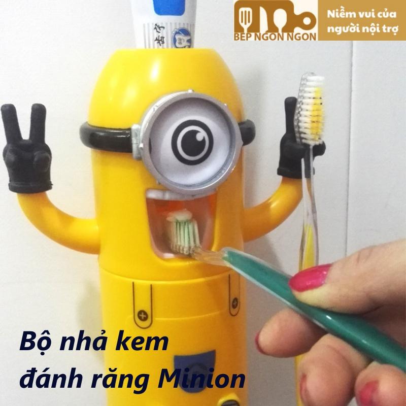 Bộ nhả kem đánh răng Minion dễ thương bộ dụng cụ để bàn chải và kem đánh răng kèm cốc_BEP NGON NGON