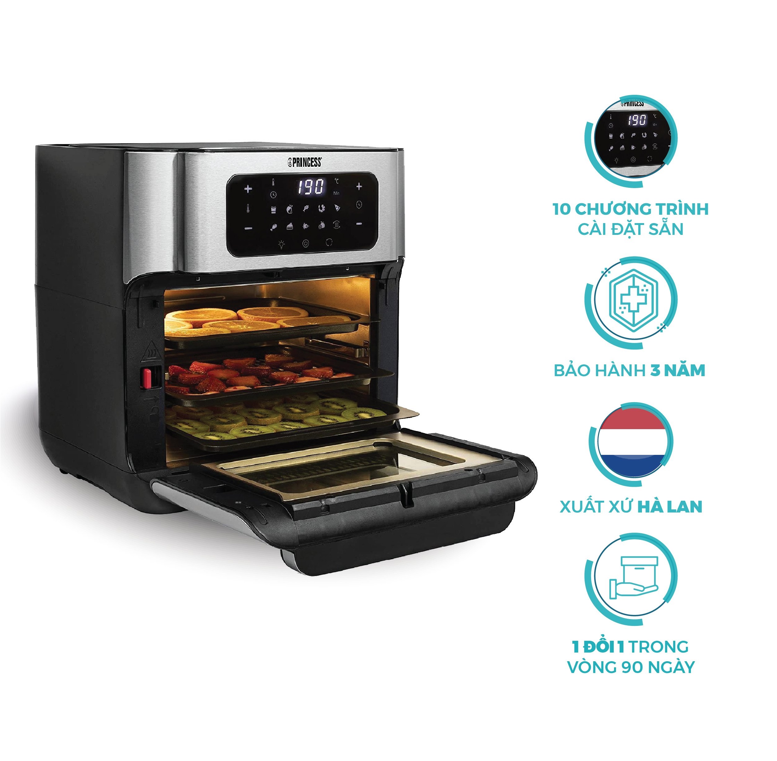 Lò Chiên Không dầu Princess 182065 Aerofryer Oven Volume – 10L- Hàng Chính Hãng