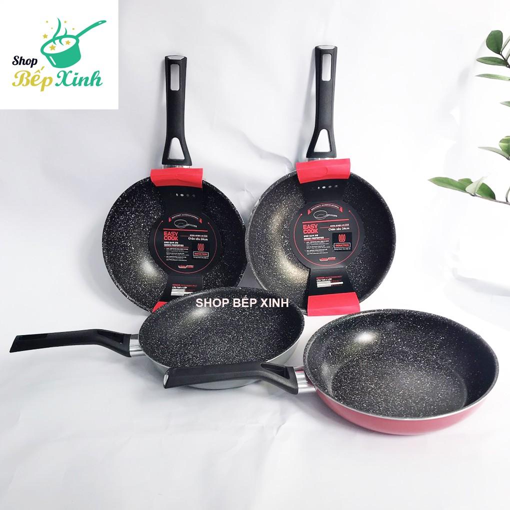 Chảo chống dính bếp từ size 20,24,26,28 KIMSCOOK , đúc nguyên khối, phủ ceramic vân đá cao cấp