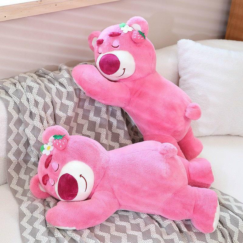 Gấu Bông LOTSO HUGGIN BEAR Lông Xù Tai Dâu Nằm Ngủ Đáng Yêu Kích Thước: 45cm-55cm-70cm