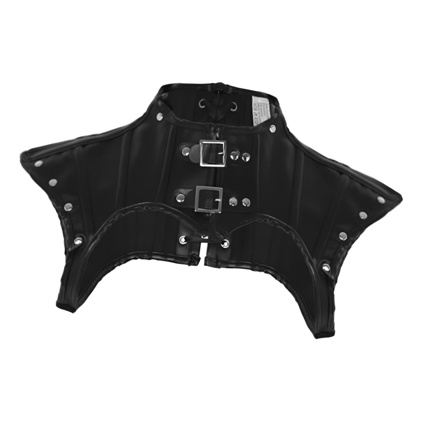 Retro Women's Steampunk Black PU Leather Costume Corset Top Jacket