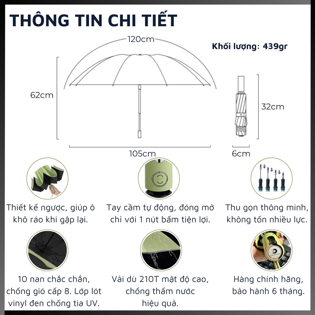 Ô (dù) tự động DandiHome thế hệ mới 2023 cao cấp để đi nắng, che mưa