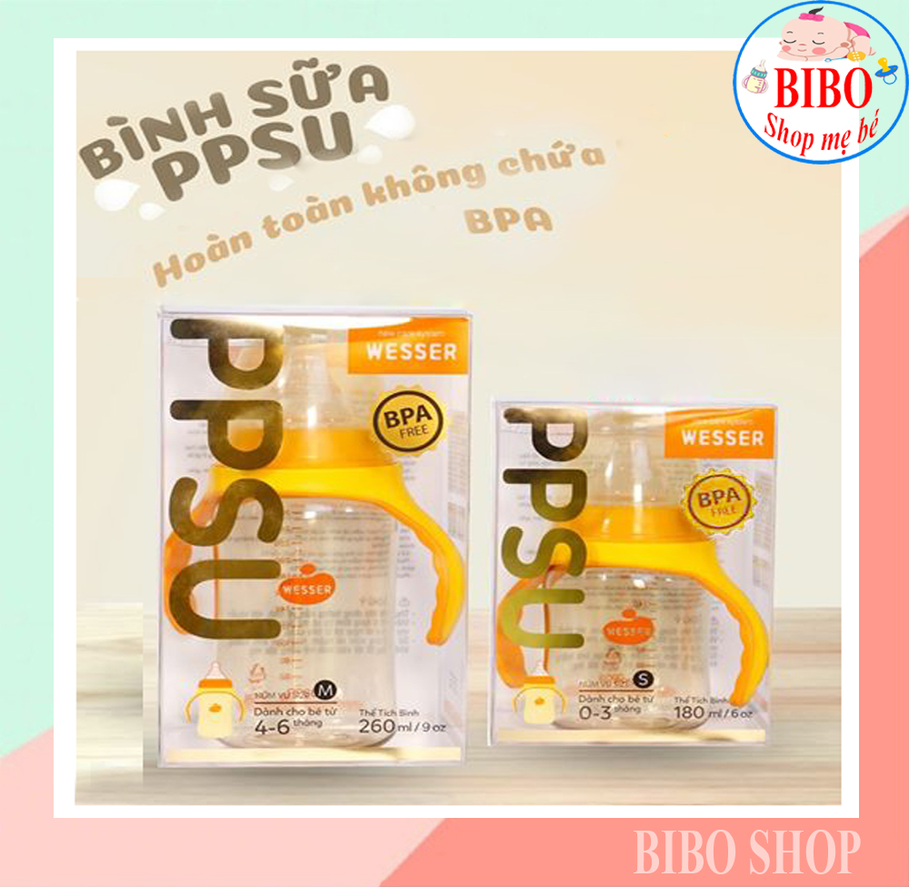 Bình Sữa Wesser Cổ Rộng PPSU Cao Cấp tùy chọn dung tích
