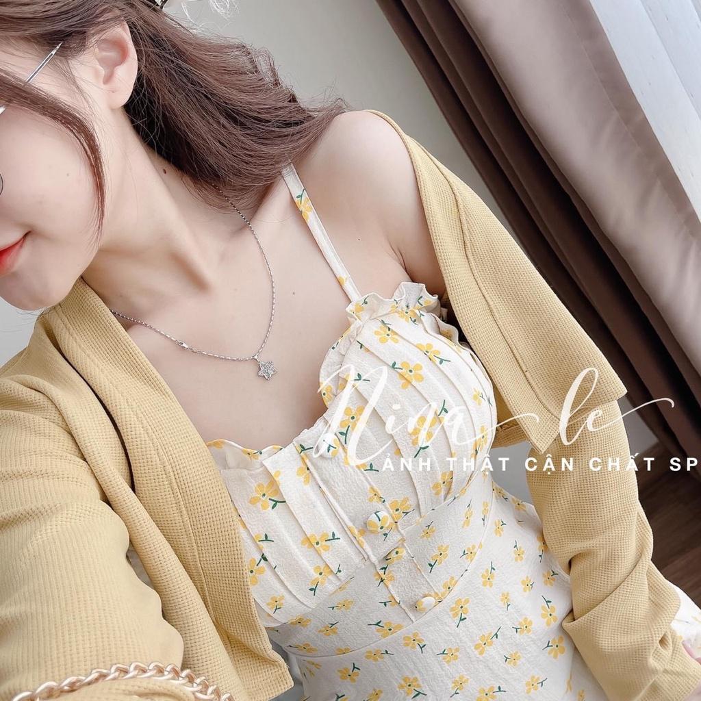 Đầm hoa đính nút nhẹ nhàng với 3 màu siêu xinh dành cho các nàng đi chơi, dạo phố