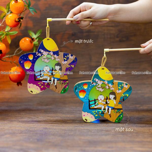 Lồng Đèn Trung Thu Gỗ 2 Mặt Màu - Bách Mộc - Chị Em