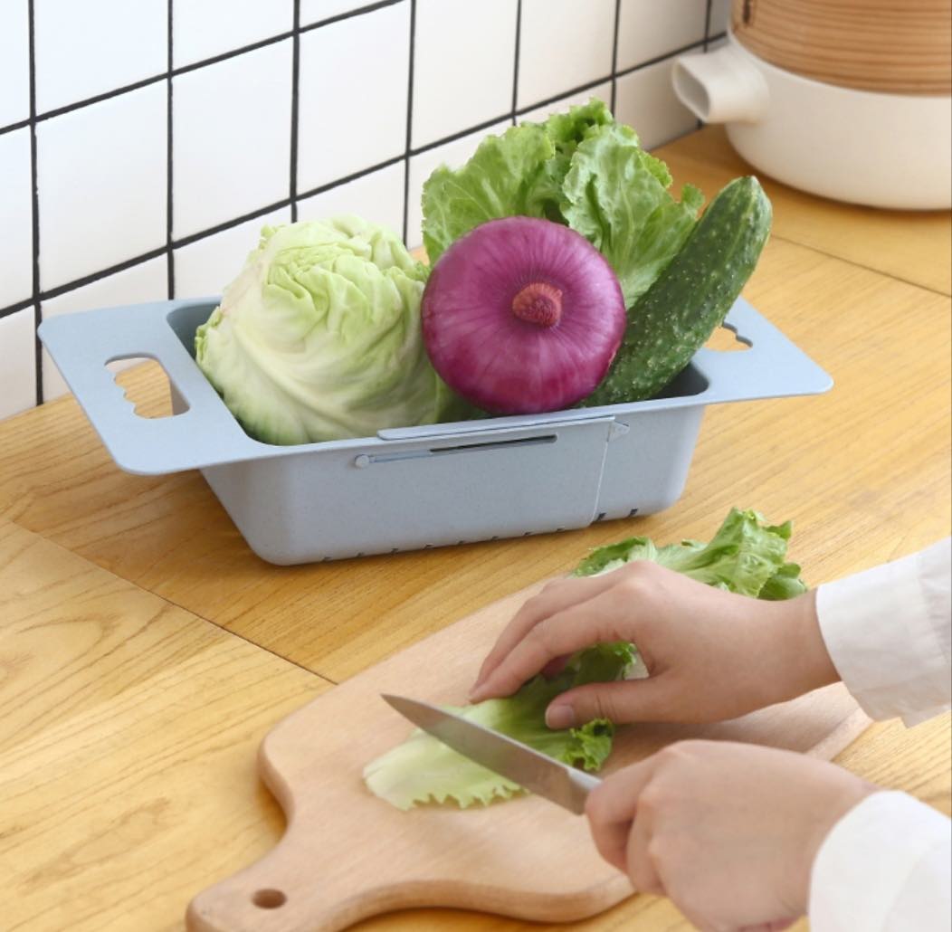 Rổ gác bồn gấp gọn đa năng lúa mách tiện dụng và hộp nhựa 3 ngăn có thìa