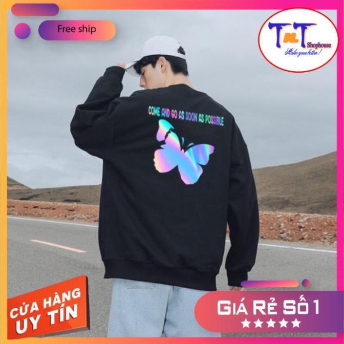 AS08 Áo Sweater Con Bướm Phản Quang, Aó Nỉ Dài Tay Nam Nữ Cá Tính, phong cách thể thao, thoải mái