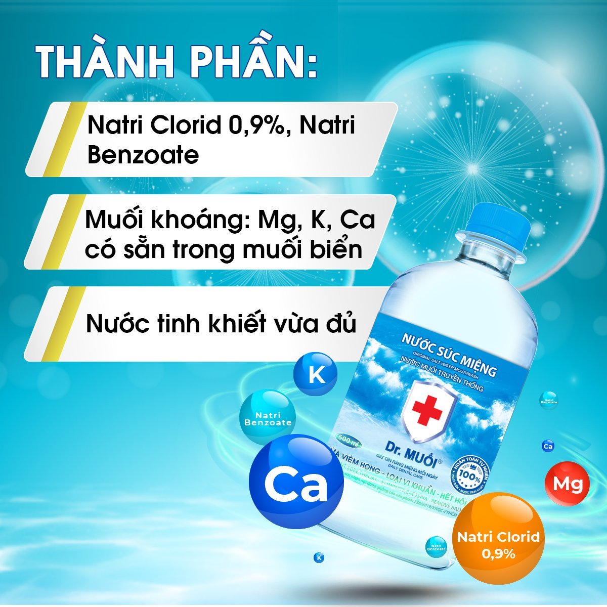 Nước súc miệng Dr. Muối truyền thống -Loại vi khuẩn, ngừa viêm họng, hết hôi miệng, chống sâu răng