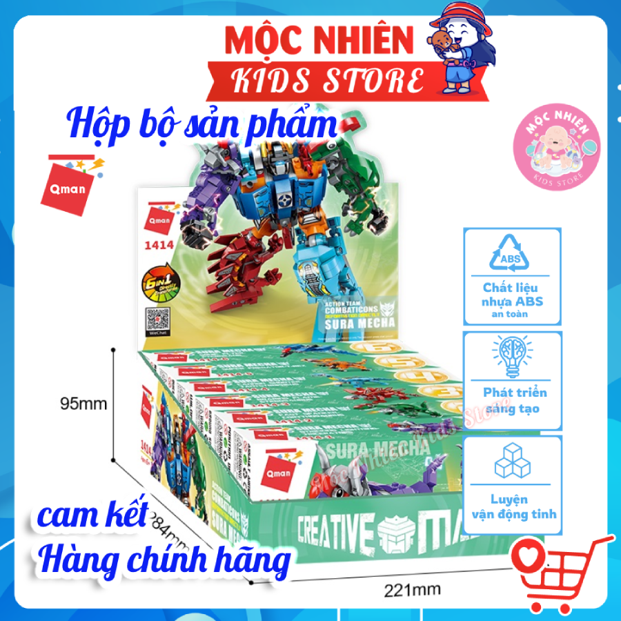 Đồ chơi lắp ráp xếp hình robot người máy Qman 1414 - Siêu Robot khủng long (553 mảnh ghép) dành cho bé trên 6 tuổi
