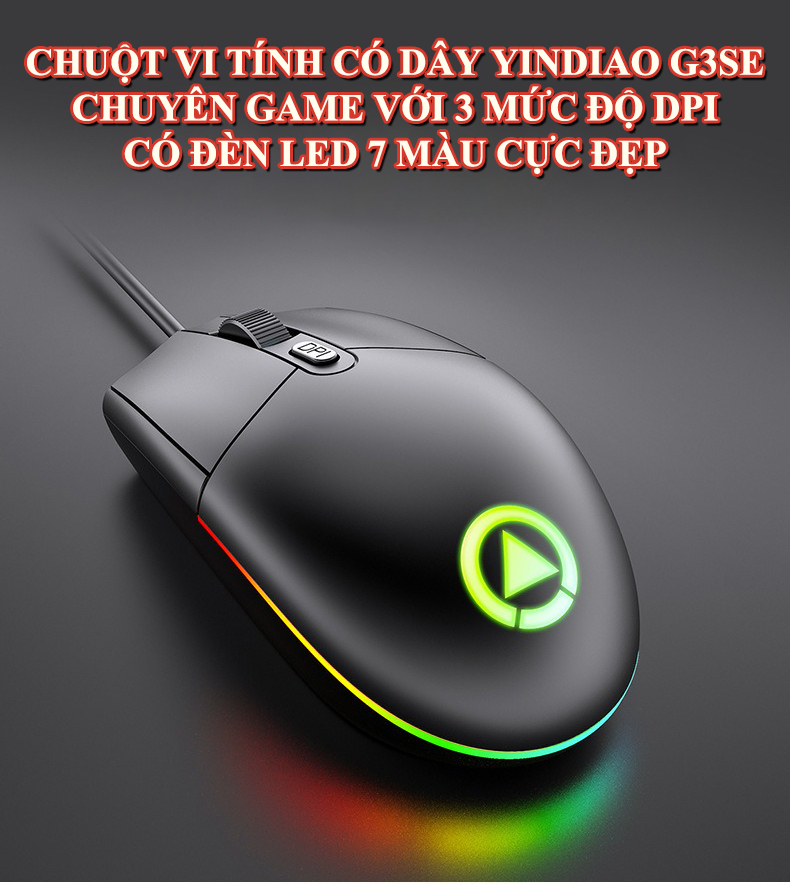 Chuột chơi game YINDIAO G3SE kết nối có dây cổng USB thiết kế công thái học chống mỏi tay có đèn led 7 màu - Hàng Chính Hãng