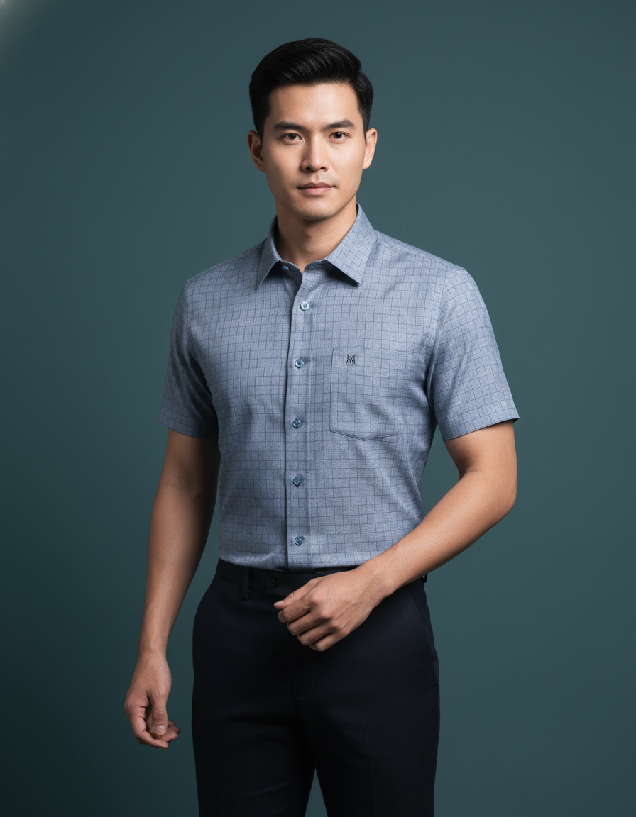 Áo sơ mi tay ngắn Khatoco LAI NGANG  (SIZE M-3XL)