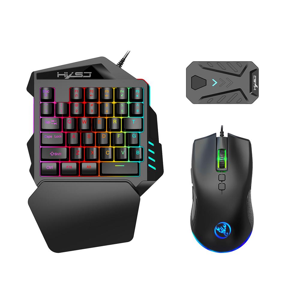 HXSJ A883 Wired RGB Gaming Mouse V100 35 Keys Single-hand Gaming Keyboard P8 Portable Android Keyboard Mouse Converter