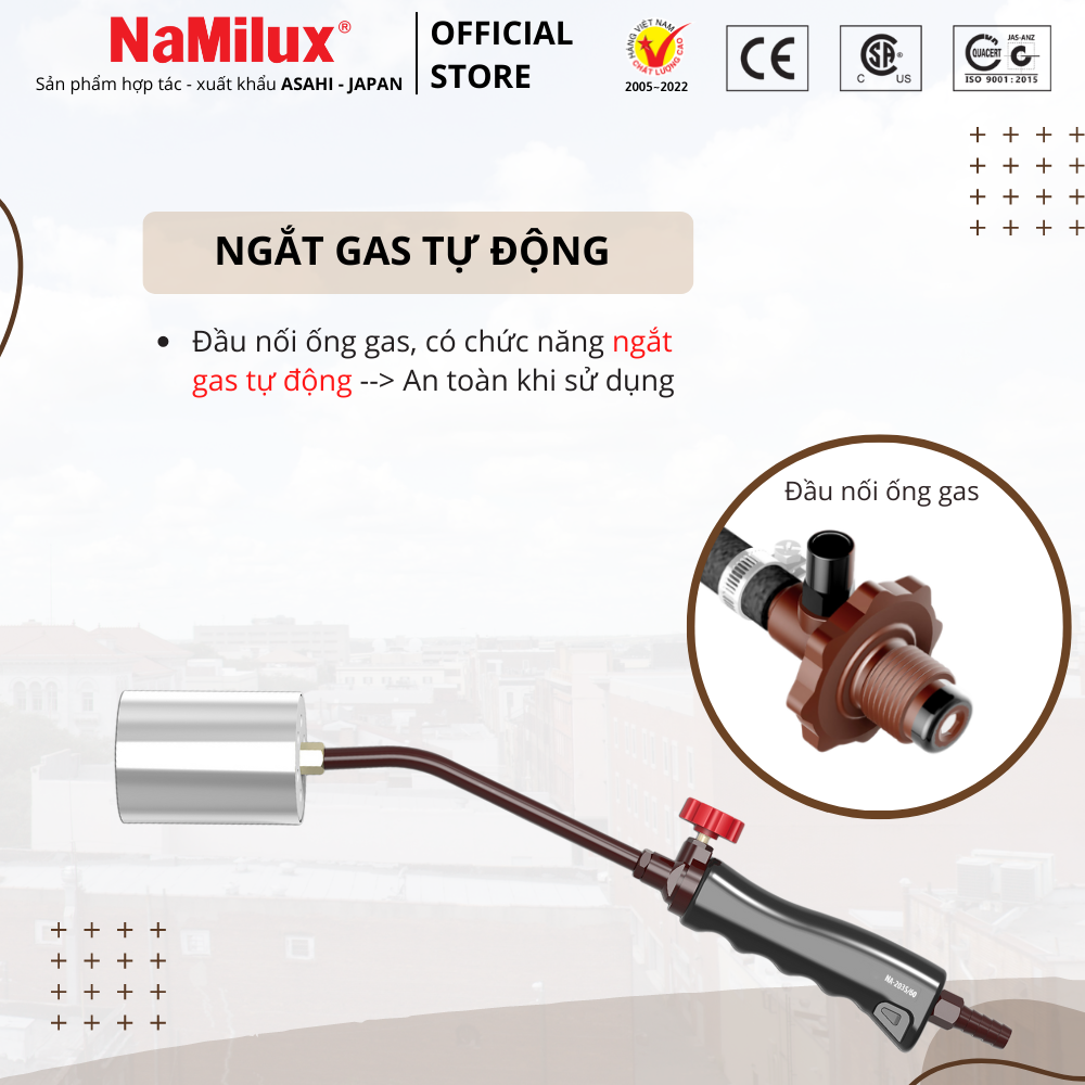 Bộ Đèn Khò Gas Công Nghiệp NaMilux I Ngắt Gas Tự Động I Đường Kinh Ống Lửa 60mm I Hàng Chính Hãng