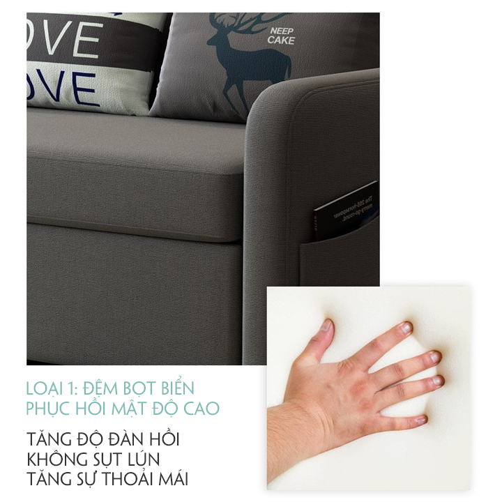 Sofa giường thông minh gấp gọn đa năng,ghế sofa giường 2in1 khung thép sơn tĩnh điện có ngăn chứa đồ kích thước 1m6x1m9 &amp;1m9*1m9