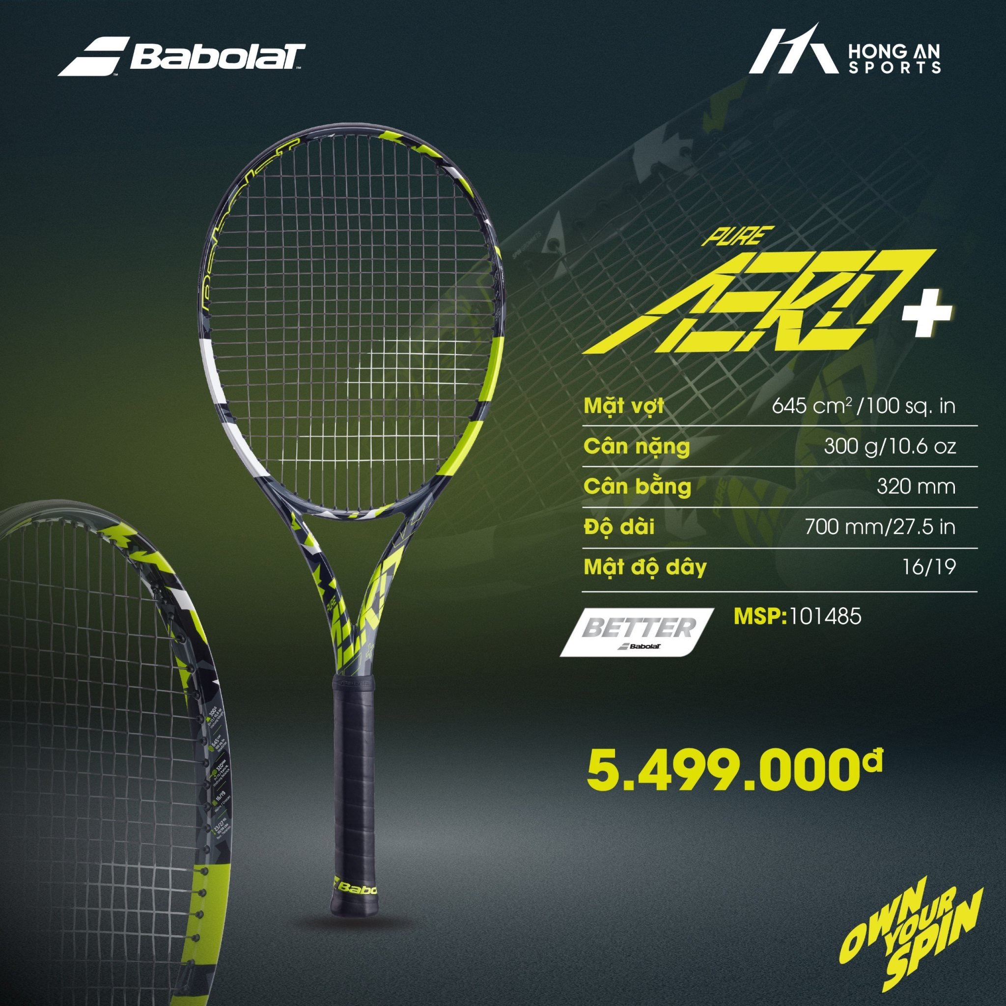 Vợt Tennis cán dài - Babolat PURE AERO PLUS 300gram (101485)