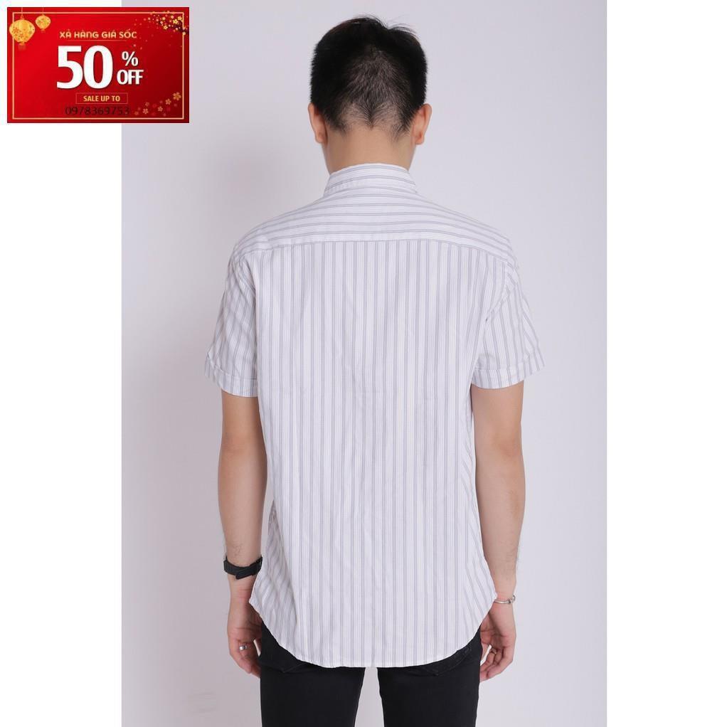 Áo sơ mi nam sọc màu ngắn tay boypro (màu trắng, xám)