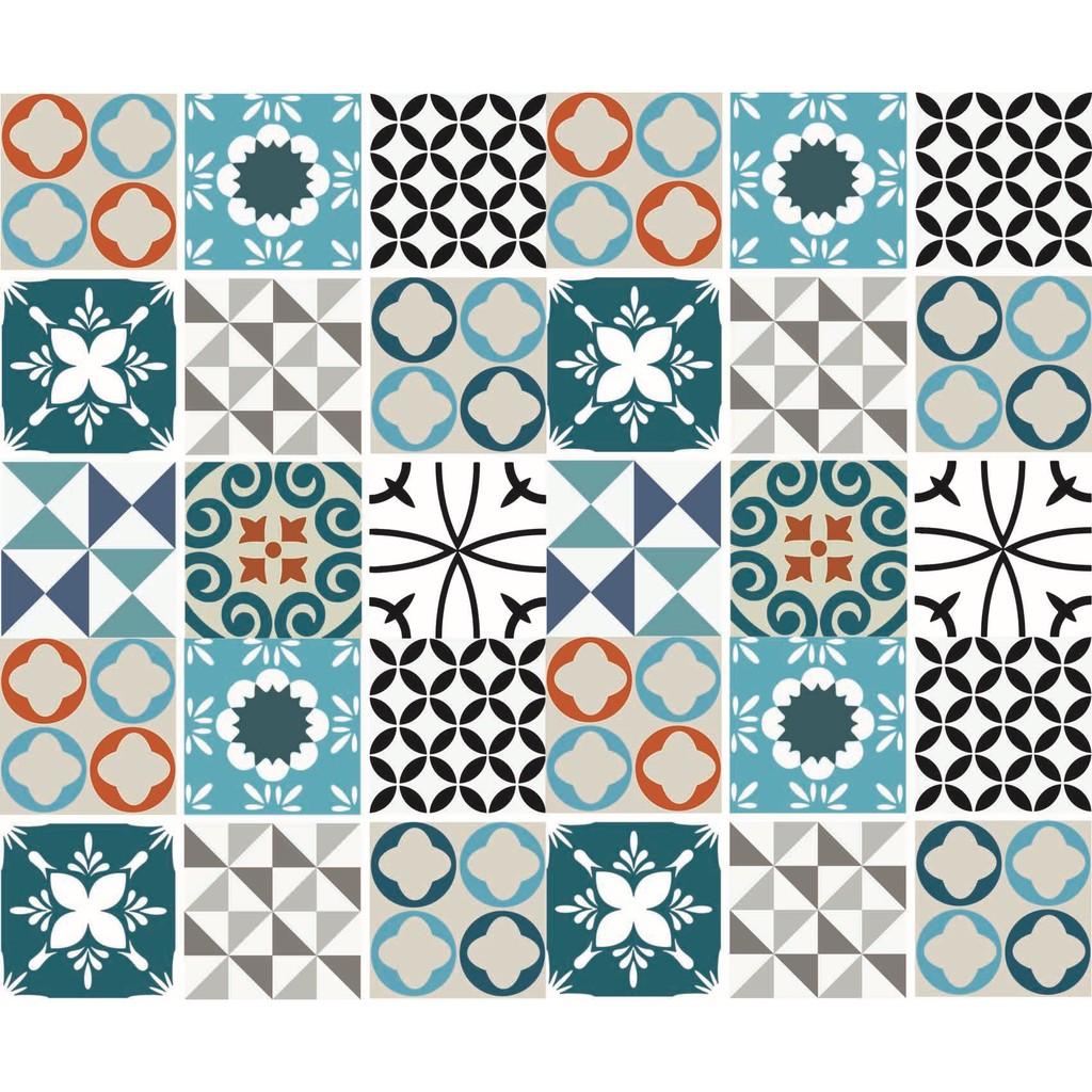 Decal gạch bông dán bếp hoa văn - Mua 3 set tặng 1 set 18 ô 20x20cm