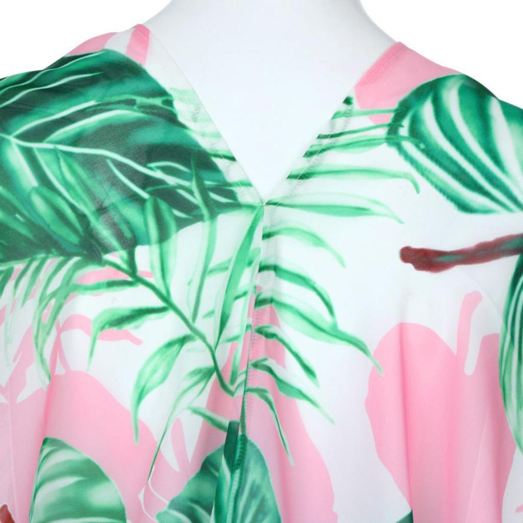 Women's Beach Cover Up Kimono Cardigan Tropical Leaves Tassels Design Soft Chiffon Blouse Shawl Top M-XL