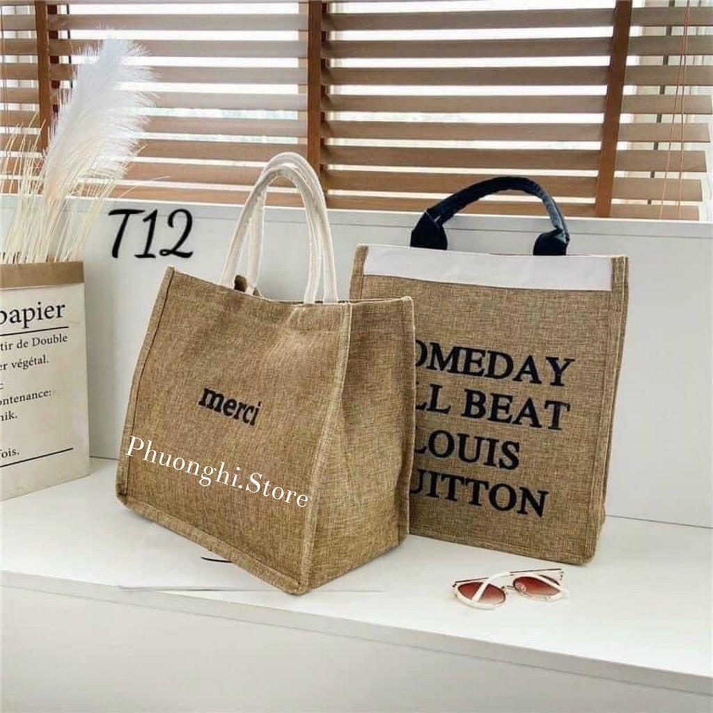 Túi Cói Merci Loại 1 Màu Sáng, Có Đệm Đáy Giữ Form Túi, Có Lót, Túi Du Lịch