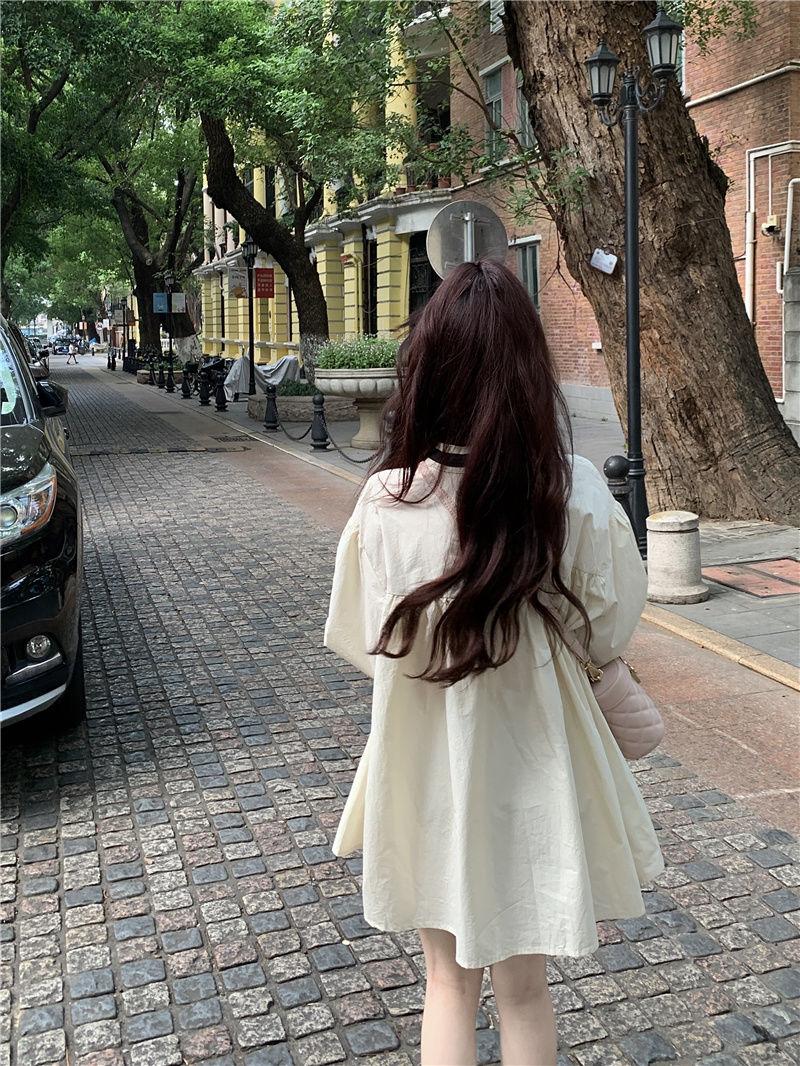 SHUANGYAN 2023 Pháp Vintage ren-up bong bóng tay áo đầm mùa xuân và mùa thu nữ dài tay áo lỏng lẻo váy ngắn ẩm ướt