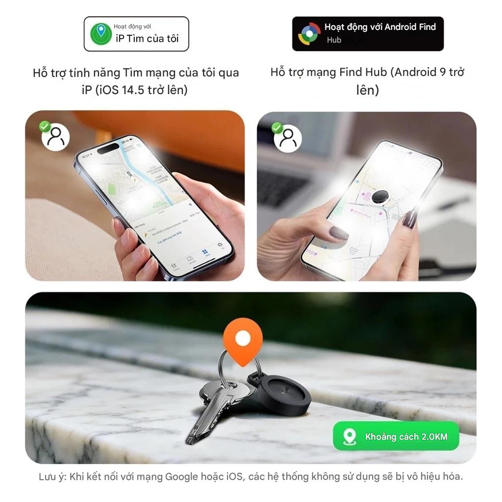 Thiết bị định vị GPS HOCO E101 dùng cho cả Android và iOS, công nghệ UWB giúp định vị chính xác hơn, chống thất lạc hành lý, xe, chìa khóa - Hàng chính hãng