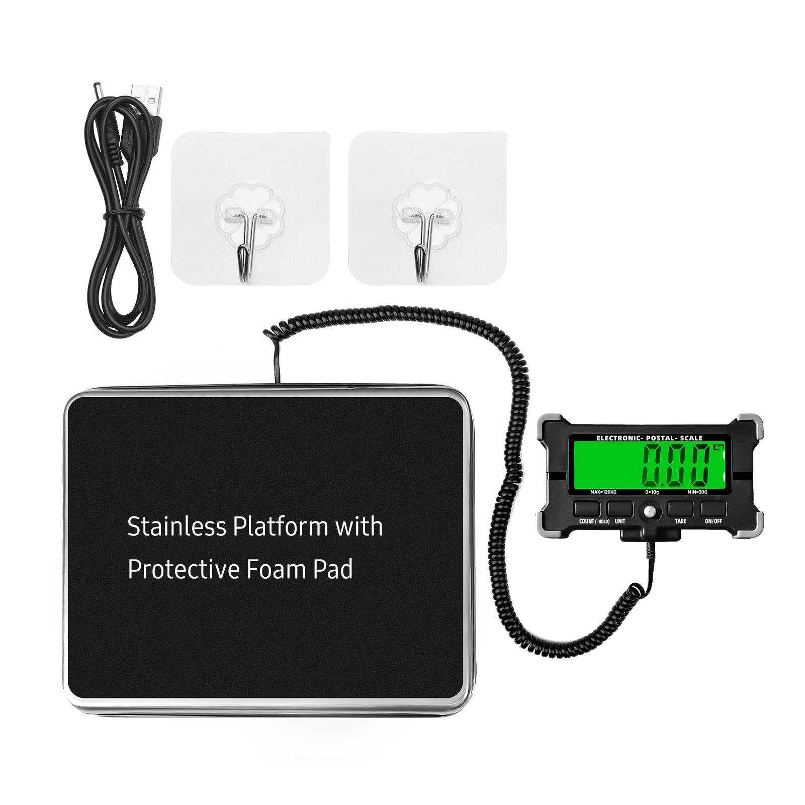 264 Lbs Electronic Postal Scale 10g Precision Integrated Stainless Steel Digital Scale with LCD Backlight Display Shipping Scales with Auto off/ Data Hold/ Tare/ Count <<
