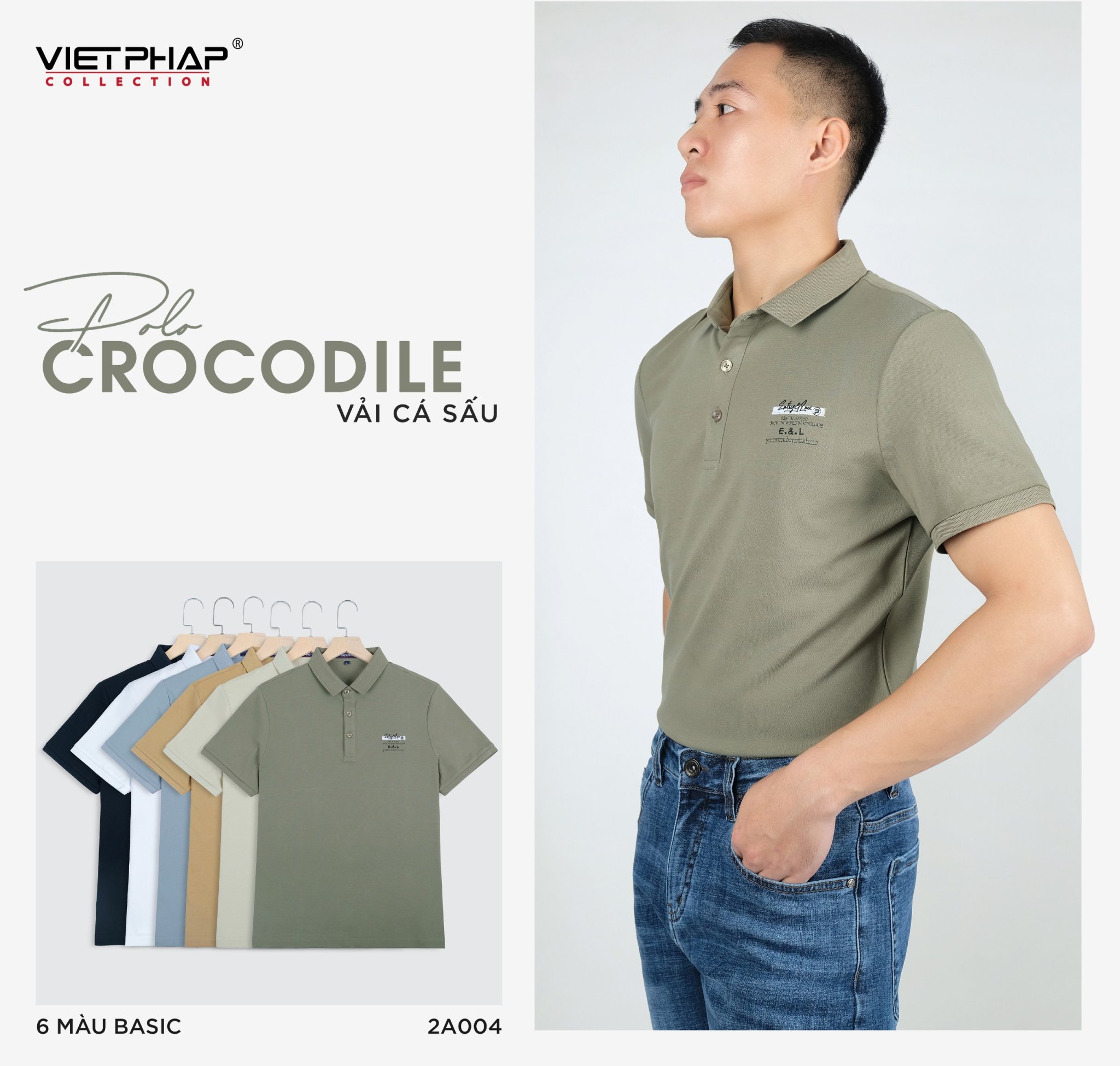 Áo Polo Nam VIỆT PHÁP Form Basic Chất liệu Cotton Pique co giãn thấm hút mồ hồi tốt 2A004