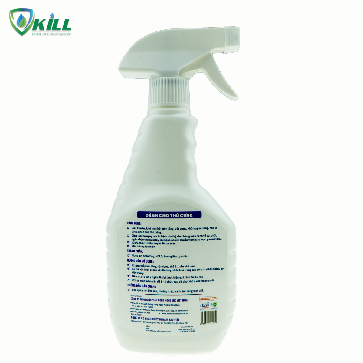 Xịt khử mùi hôi chó mèo thú cưng vật nuôi Vkill 500ml hương lavender diệt 99,9% vi khuẩn với ion từ trường