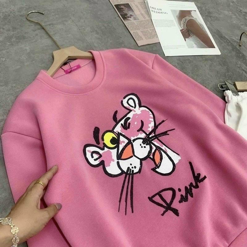 ÁO THUN TAY DÀI IN HÌNH CHÚ BÁO HỒNG CHẤT THUN NỈ NGOẠI, ÁO HOODIES CHUI ĐẦU PHONG CÁCH HÀN QUỐC, NĂNG ĐỘNG ĐA DẠNG