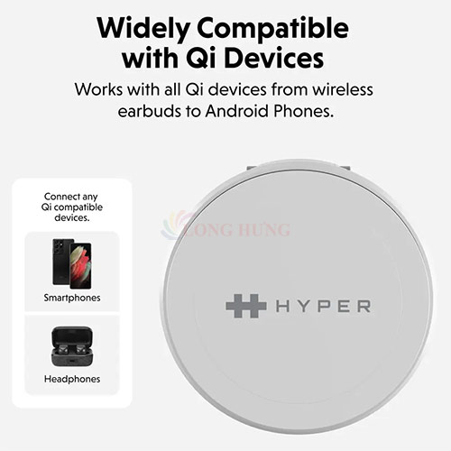 Đế sạc không dây HyperJuice Travel Light Qi2 2-in-1 Magnetic Charging Stand HJ3310WHGL - Hàng chính hãng