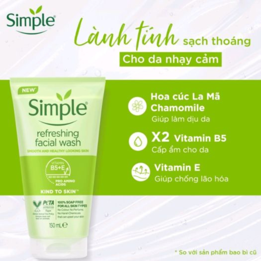 Combo 2 Sữa rửa mặt Simple giúp da sạch thoáng 150mlx2