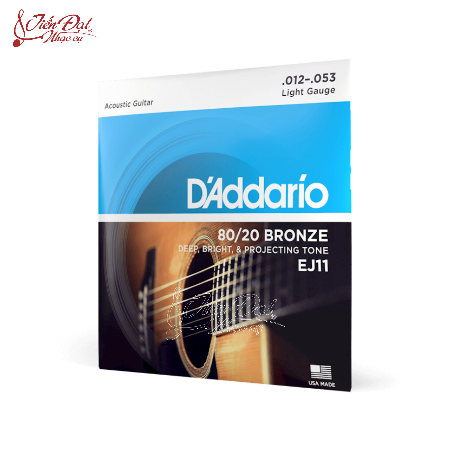 Dây Đàn Guitar Acoustic Regular Light D'Addario EJ11 80/20 Bronze, 12-53 - Bộ Dây Guitar Chính Hãng