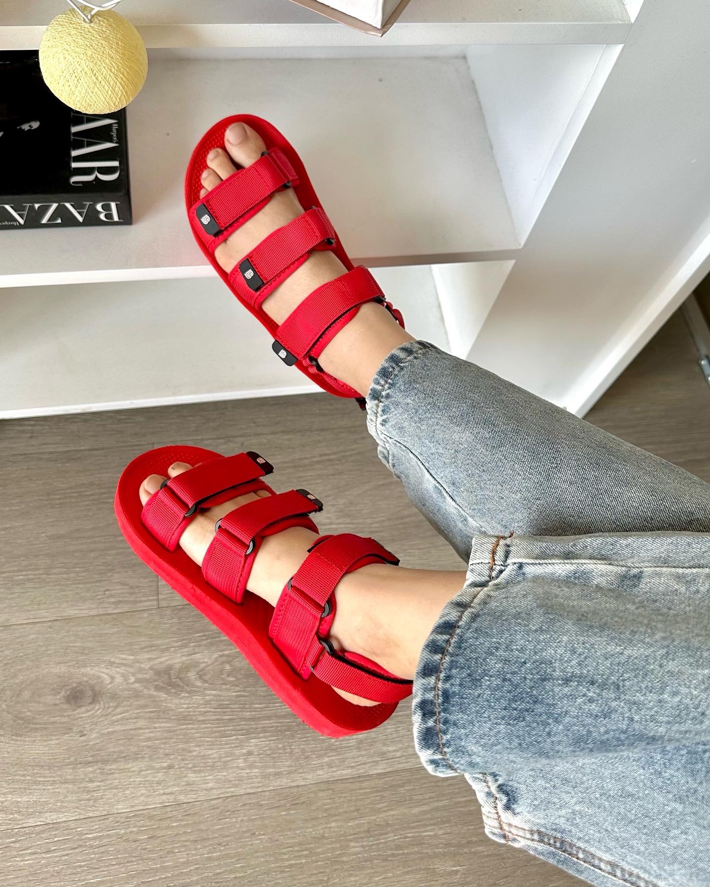 Giày Sandal Nữ The Bily 04W 3 Quai Ngang - Màu Đỏ BL04WD