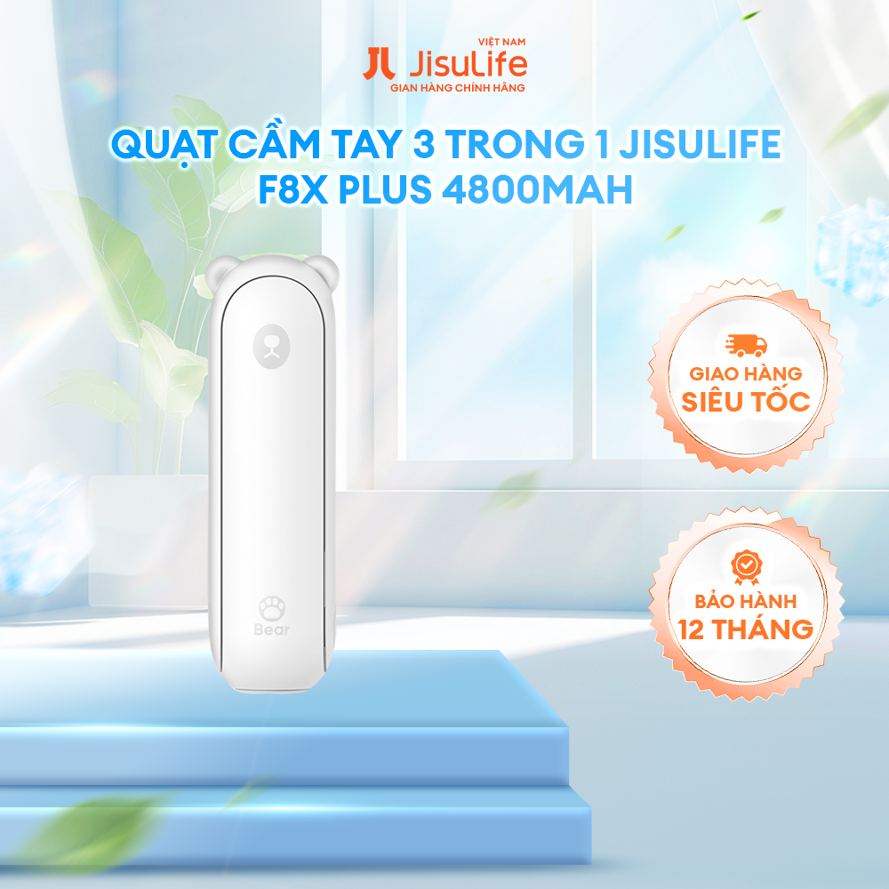 Quạt Cầm Tay 3 in 1 JISULIFE F8X Plus 4500mAh Tích Hợp Sạc Dự Phòng, Đèn Pin Siêu Sáng - Hàng Chính Hãng