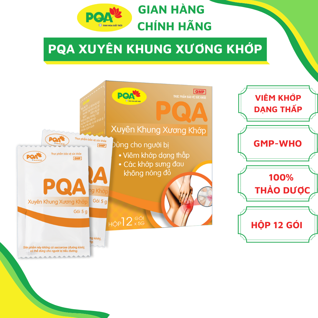 PQA Xuyên Khung Xương Khớp là dược phẩm thảo dược cho người bị viêm khớp dạng thấp, đau nhức xương khớp, cử động khó khăn, các khớp sưng đau hỗ trợ hạn chế đau nhức, giảm các triệu chứng của viêm khớp