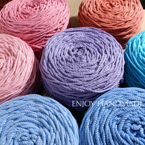 Dây thừng macrame cotton MÀU XANH MÔN 3 xoắn, 3mm / 5mm, 0.5kg