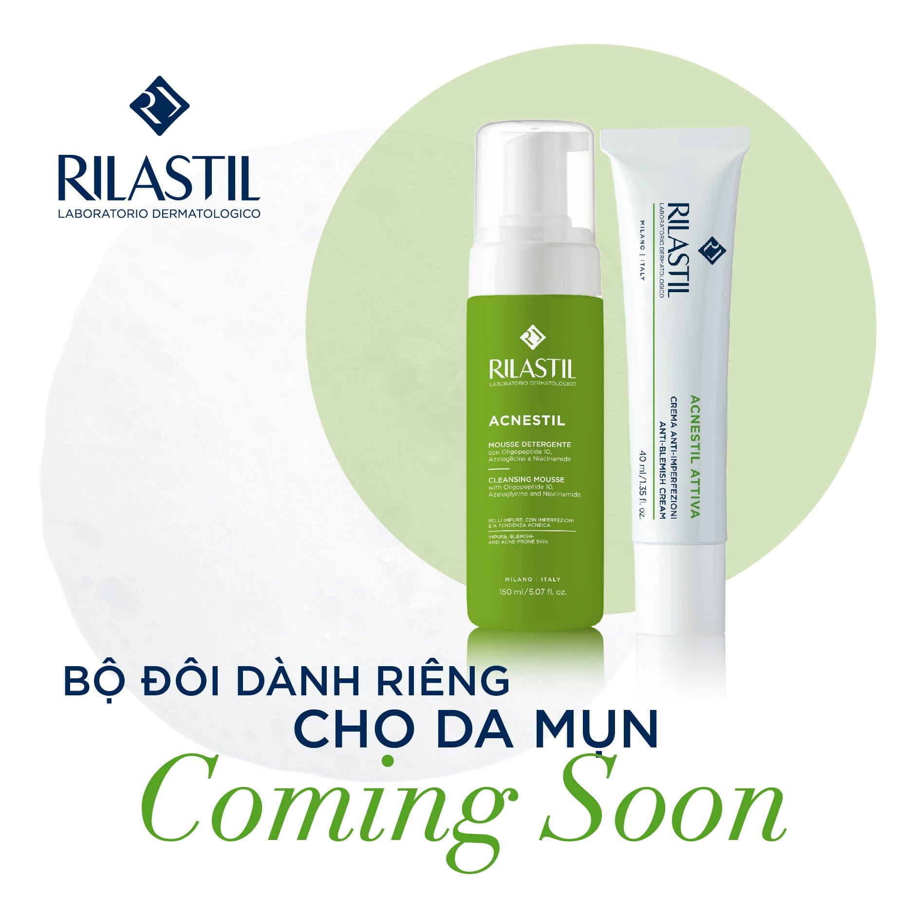 Bọt rửa mặt cho da dầu - RILASTIL ACNESTIL CLEANSING MOUSSE