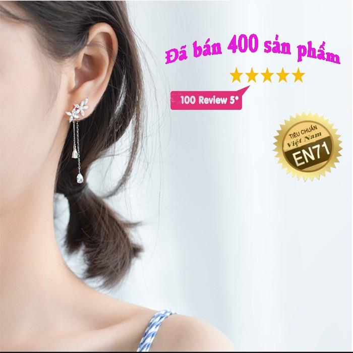 Khuyên tai bạc Ý s925 hoa đá thả dài E8924 - AROCH Jewelry