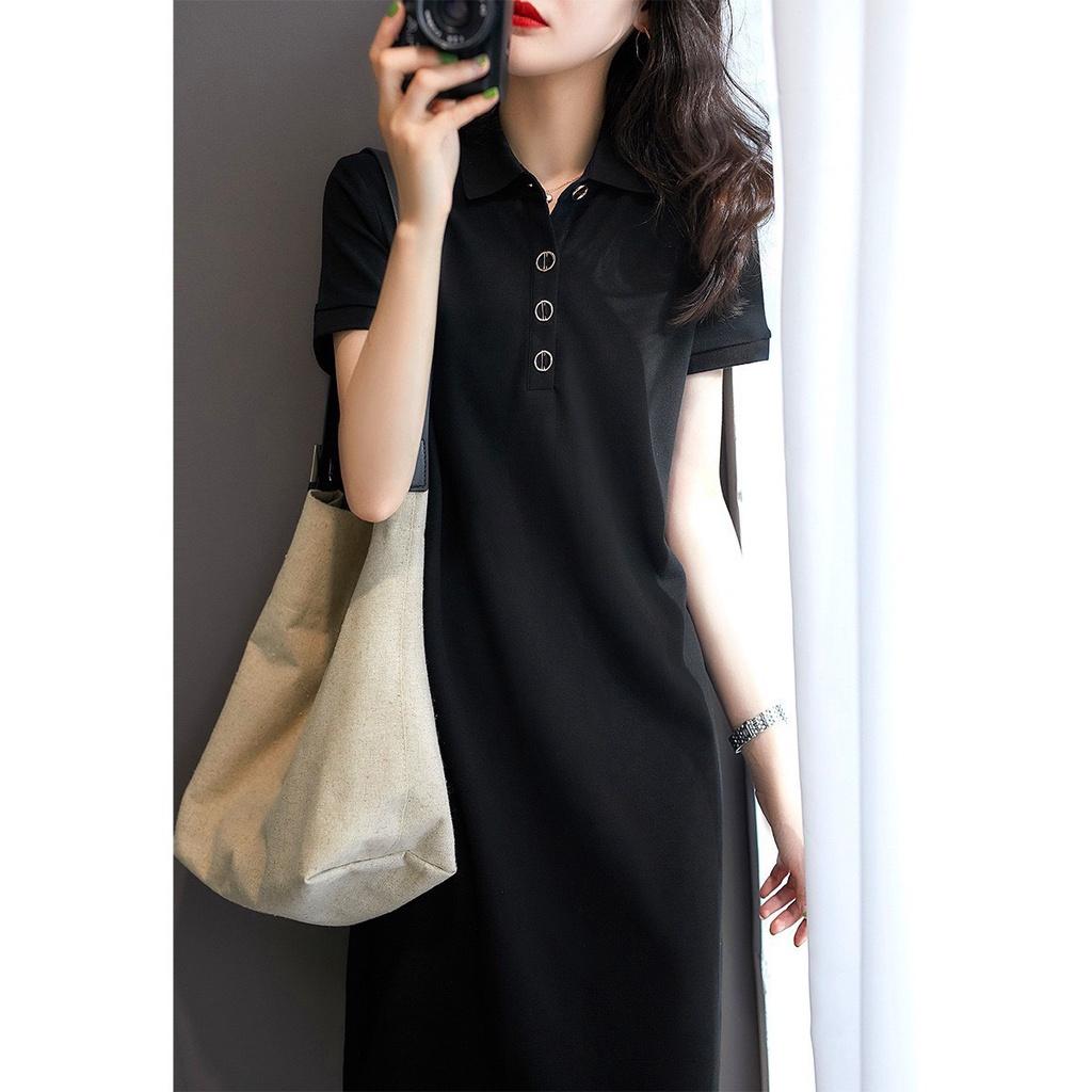 Đầm polo dáng suông cổ sơ mi cộc tay